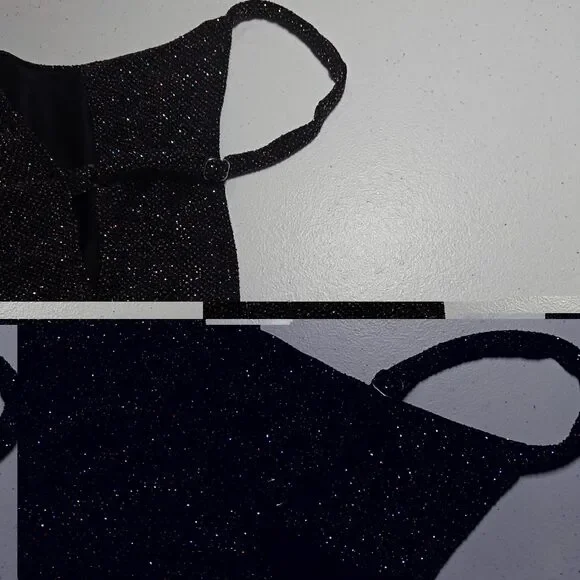 Vtg 90s Mesh Crop Tank Top M Medium Black Whimsigoth Sparkle Glitter Cowl - Picture 6 of 8